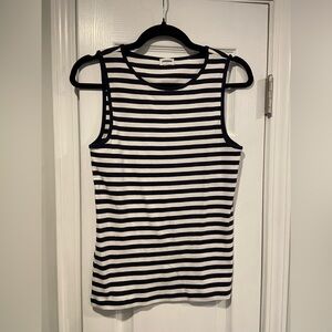 NWOT J. Crew Size S Mid Weight Round Neck Navy White Stripe Knit Cotton Tank Top